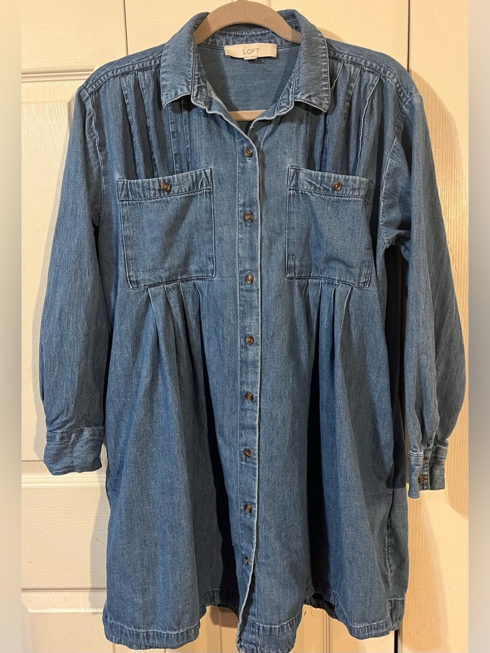 Loft Denim Button Front Shirt Dress Relaxed Fit Cotton Size Small